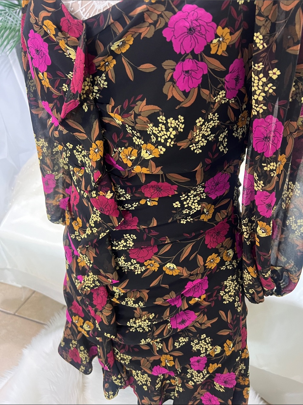 Astr Black Mini Dress with Pink & Mustard Floral Print - Picture 2 of 11
